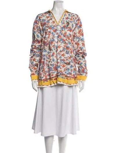 Pre-owned Orlebar Brown Floral Print V-neck Top In Multicolor