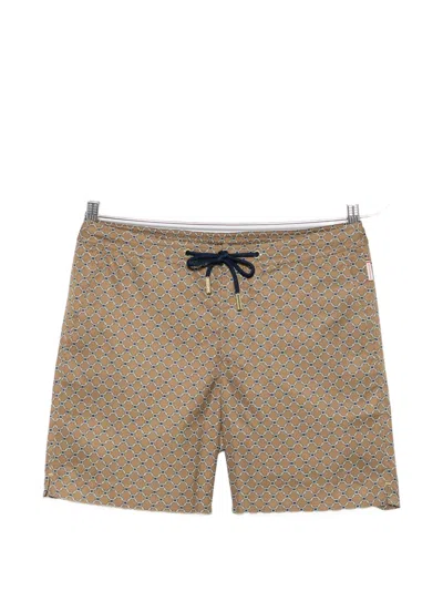 Orlebar Brown Geometric-pattern Drawstring Swim Shorts In Burgundy