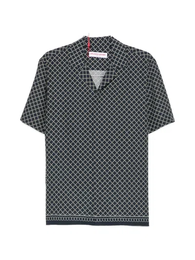 Orlebar Brown Geometric-print Short-sleeve Shirt In Blue