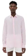 Orlebar Brown Giles Long-sleeved Linen Shirt In Pale Pink/white