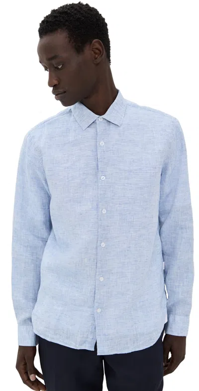 Orlebar Brown Giles Linen Button Down Shirt Navy/white