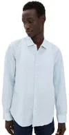 Orlebar Brown Giles Linen Button Down Shirt Pale Blue/white In Pale Blue/white
