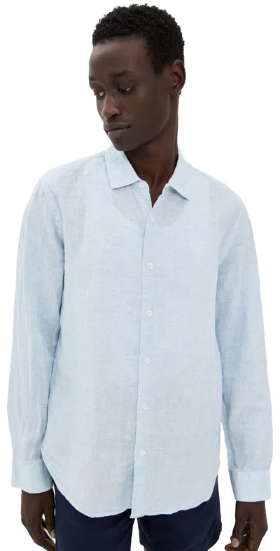 Orlebar Brown Giles Linen Button Down Shirt Pale Blue/white
