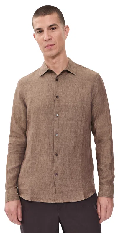 Orlebar Brown Giles Lino Stitched Shirt Espresso In Brown
