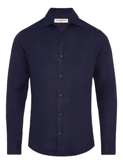 Orlebar Brown Giles Long-sleeve Linen Shirt In Blue