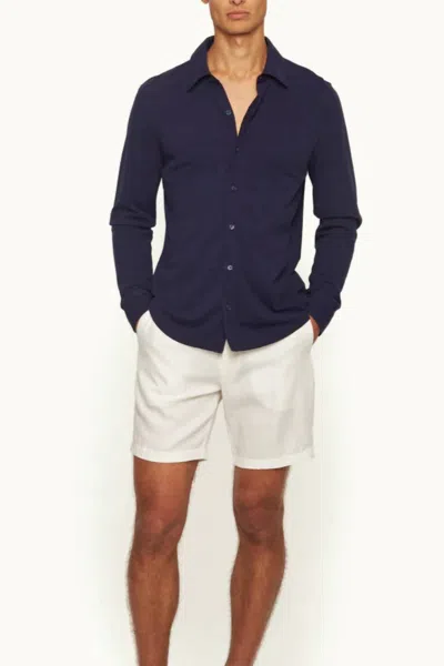 Orlebar Brown Giles Pique Gd Shirt In Deep Ink Blue In Black