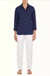 Orlebar Brown Giles Smart Linen Cut Shirt In Navy In Blue