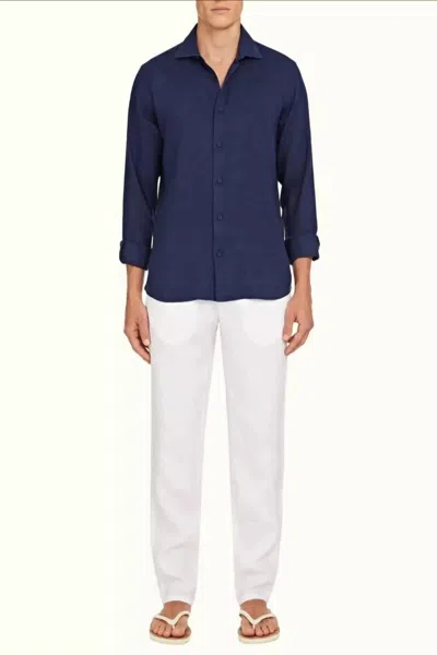 Orlebar Brown Giles Smart Linen Cut Shirt In Navy In Blue