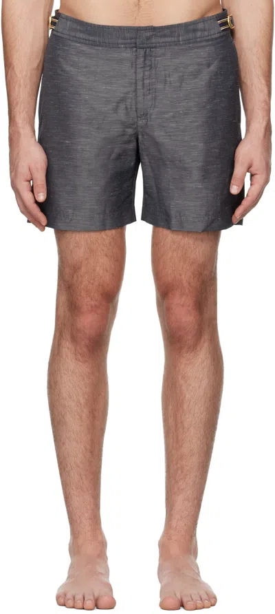 Orlebar Brown Gray Bulldog Linen Swim Shorts In River Blue/stripe