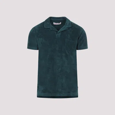 Orlebar Brown Green Patch Pocket Terry Polo In Dark Green