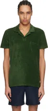 Orlebar Brown Green Terry Towelling Polo In Amazonian Green