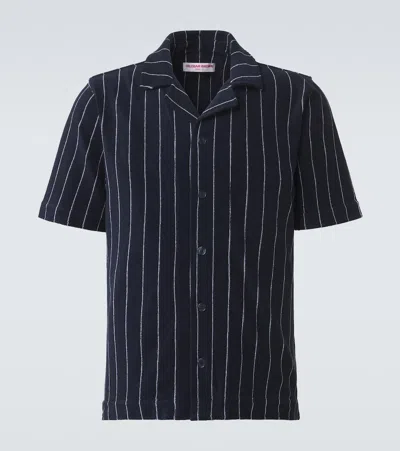 Orlebar Brown Hawkin Stripe Towelling Cotton Shirt In Black