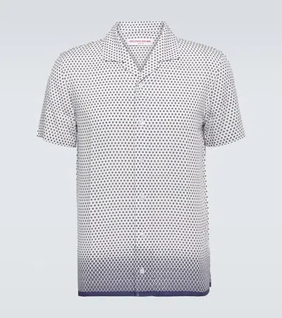 Orlebar Brown Mens White Night Iris Palm Floral-pattern Regular-fit Woven Shirt