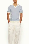 Orlebar Brown Horton Tailored Fit Contrast Texture Merino Polo Shirt In River Blue-white Sand In Blue