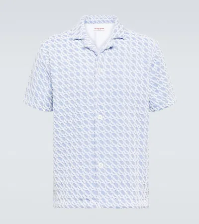 Orlebar Brown Howell Cotton Terry Bowling Shirt In Blue