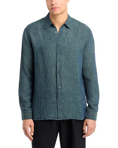 Orlebar Brown Justin Lilo Stitched Regular Fit Button Down Shirt In Green