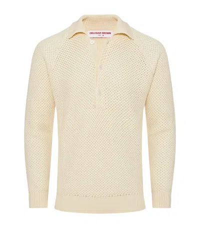 Orlebar Brown Twain Crocheted Cotton Polo Shirt In Neutrals