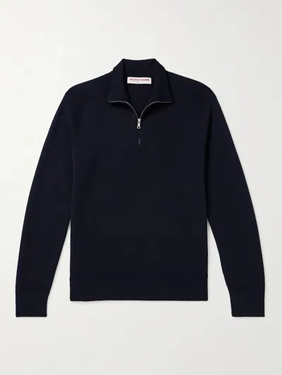 Orlebar Brown Lennard Merino Wool Half-zip Sweater In Blue