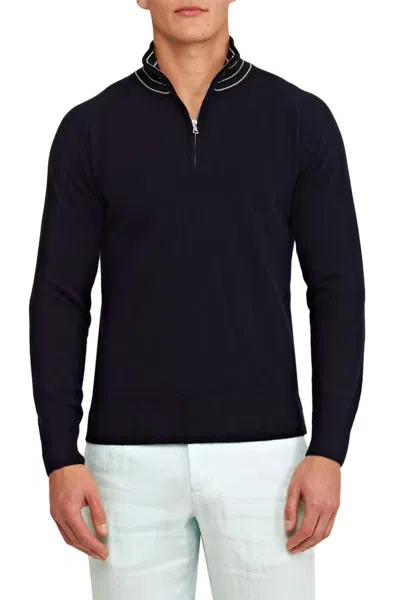 Orlebar Brown Lennard Stripe Cashmere Rib-knit Sweater In Night Iris Sea Mist In Black