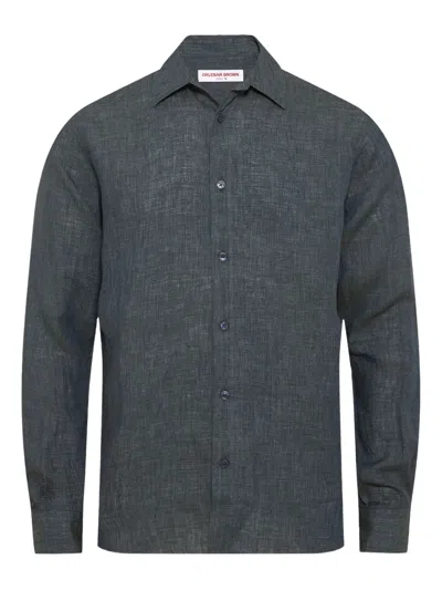 Orlebar Brown Linen Curved Shirt In Gray