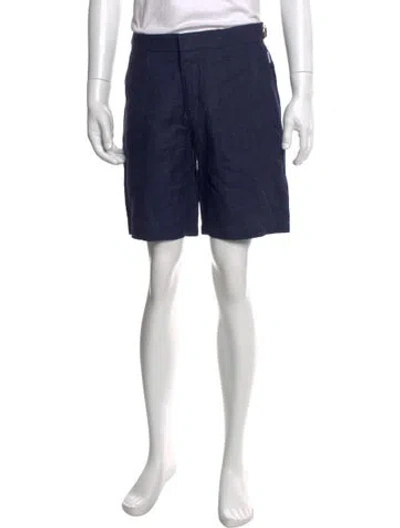 Pre-owned Orlebar Brown Linen Flat Front Shorts In Blue