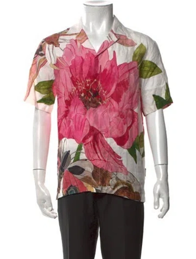 Pre-owned Orlebar Brown Linen Floral Print Shirt In Pink