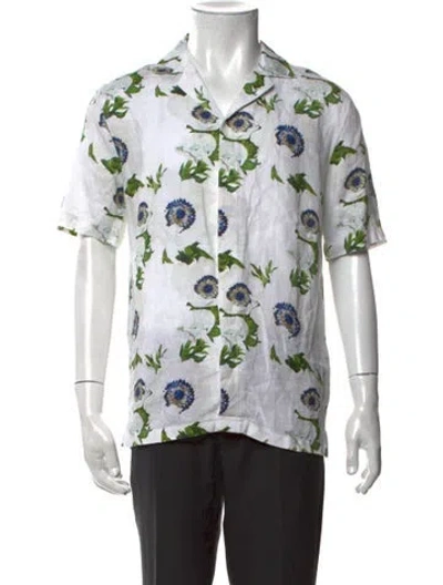 Pre-owned Orlebar Brown Linen Floral Print Shirt In White