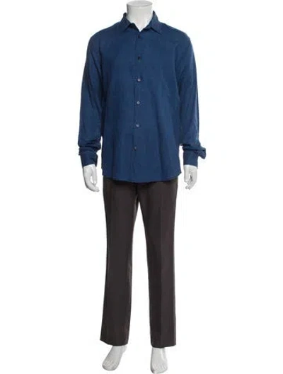 Pre-owned Orlebar Brown Linen Long Sleeve Dress Shirt In Blue