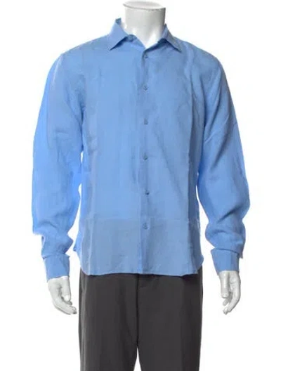 Pre-owned Orlebar Brown Linen Long Sleeve Dress Shirt In Blue