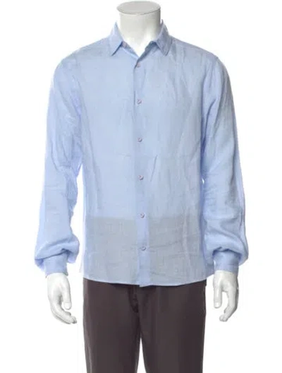 Pre-owned Orlebar Brown Linen Long Sleeve Dress Shirt In Blue