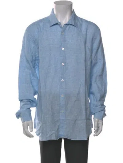 Pre-owned Orlebar Brown Linen Long Sleeve Dress Shirt W/ Tags In Blue