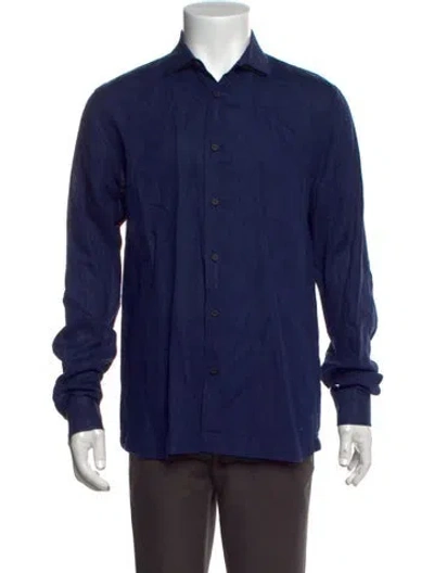 Pre-owned Orlebar Brown Linen Long Sleeve Shirt In Blue