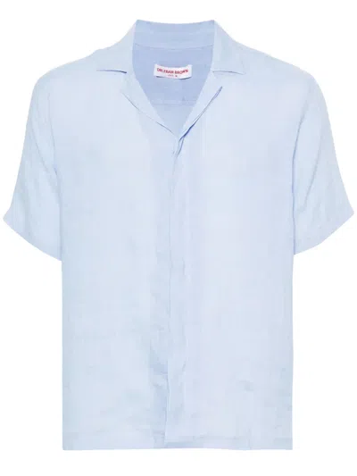 Orlebar Brown Linen Short-sleeved Shirt In Blue