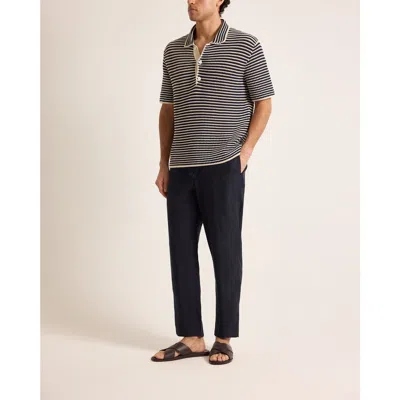 Orlebar Brown Lowry Striped Crochet Cotton Polo Sweater In Brown