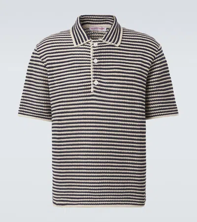 Orlebar Brown Lowry Striped Crochet Cotton Polo Sweater In Brown