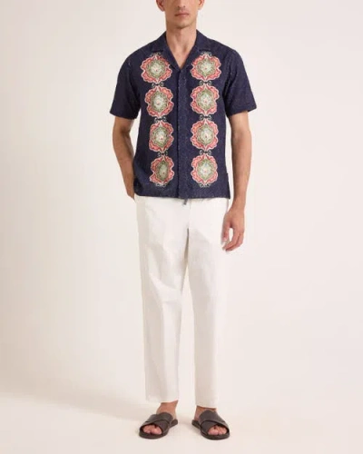 Orlebar Brown Maitan Broderie Relaxed Fit Broderie Anglaise Shirt In Blue