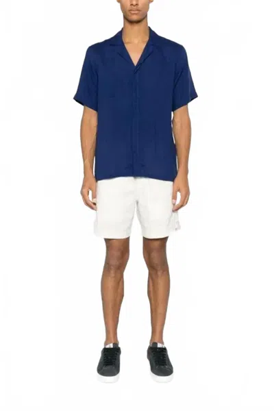 Orlebar Brown Maitan Camp Collar Linen Shirt In Lagoon Blue