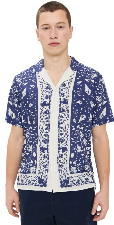 Orlebar Brown Maitan Camp-collar Printed Lyocell Shirt In Blue
