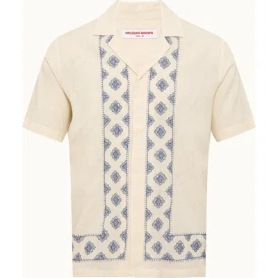 Orlebar Brown Maitan Embroidery Relaxed Fit Carnival Embroidery Shirt In White