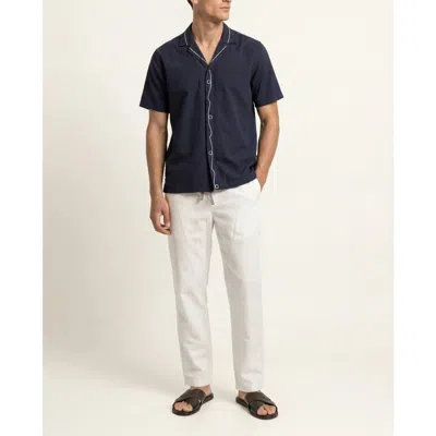 Orlebar Brown Maitan Embroidery Relaxed Fit Embroidered Seersucker Shirt In Blue