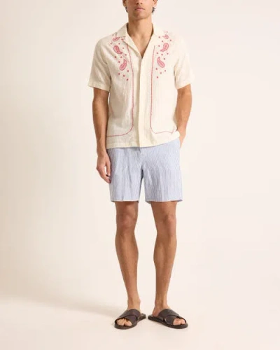 Orlebar Brown Maitan Embroidery Relaxed Fit Paisley Embroidery Shirt In Blue