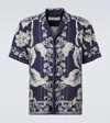 Orlebar Brown Maitan Floral Linen Bowling Shirt In Blue