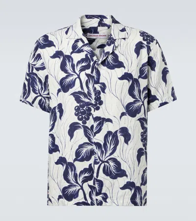 Orlebar Brown Maitan Floral Linen Bowling Shirt In Blue