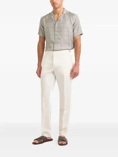 Orlebar Brown Maitan Geometric-pattern Silk Shirt In Gray