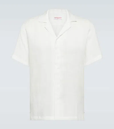 Orlebar Brown Maitan Linen Bowling Shirt In White