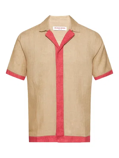 Orlebar Brown Maitan Linen Contrast-trim Shirt In Nude