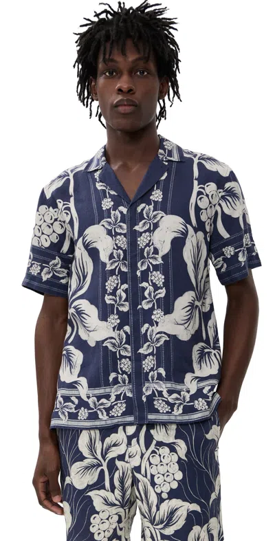 Orlebar Brown Maitan Linen Petralis Garland Shirt Night Iris In Blue