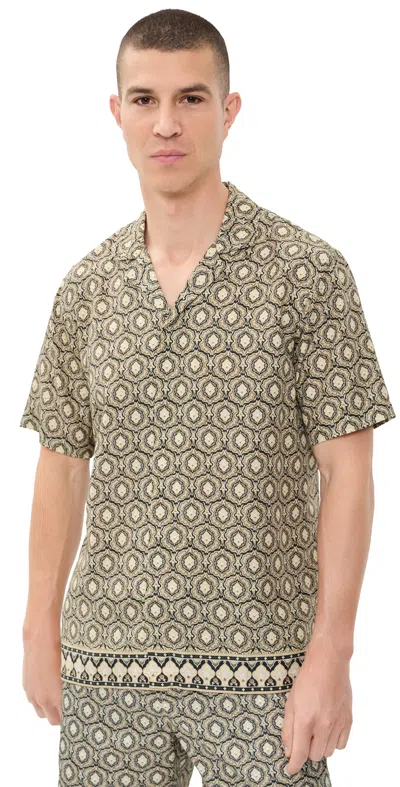 Orlebar Brown Ridley Relaxed Fit Passetto Print Short Sleeve Overhead Shirt In Blue