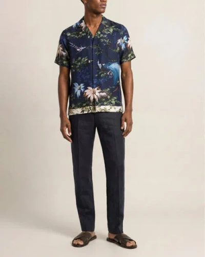 Orlebar Brown Maitan Relaxed Fit Short Sleeve Silk Blend Shirt In Blue