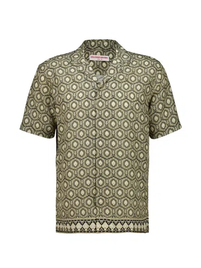 Orlebar Brown Ridley Relaxed Fit Passetto Print Short Sleeve Overhead Shirt In Blue